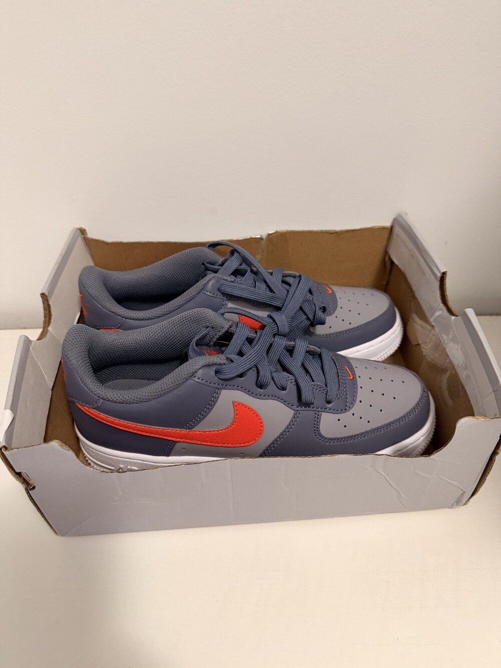 Nike Air Force 1 Teens Low Top Lace-Up Athletic Sneakers Gray/Red/White